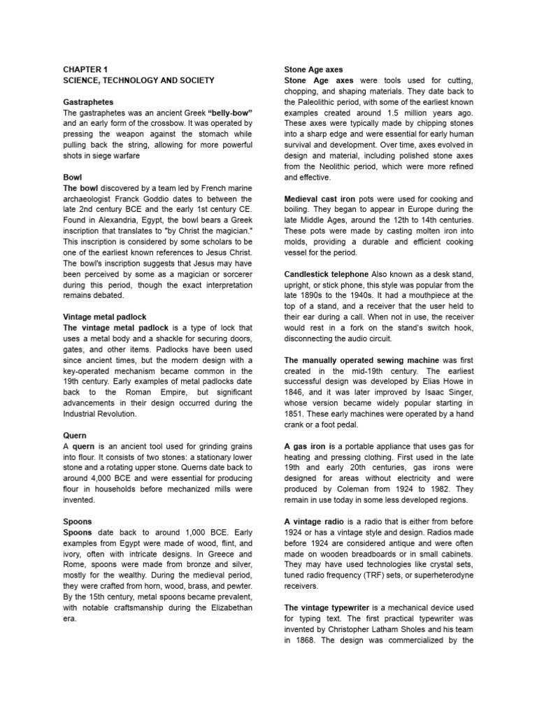 Ancient Tools and Technologies Overview | PDF | Force | Newton's Laws ...