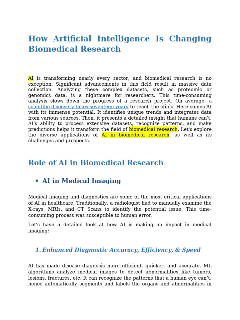 AI's Impact on Biomedical Research | PDF | Artificial Intelligence ...