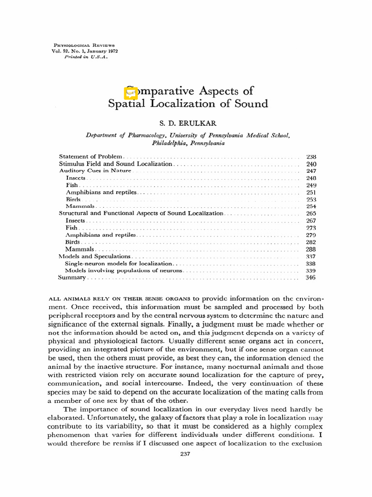 Sound Localization Mechanisms in Animals | PDF | Sound | Senses