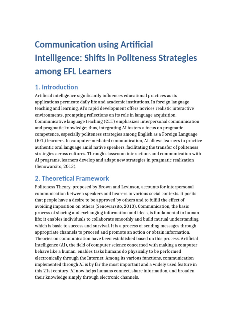 AI's Impact on EFL Politeness Strategies | PDF | Artificial ...
