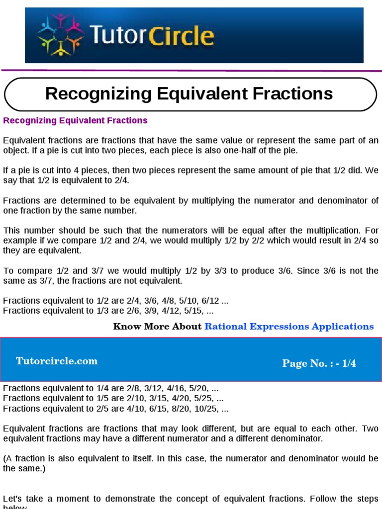 Recognizing Equivalent Fractions Fracción Matemáticas
