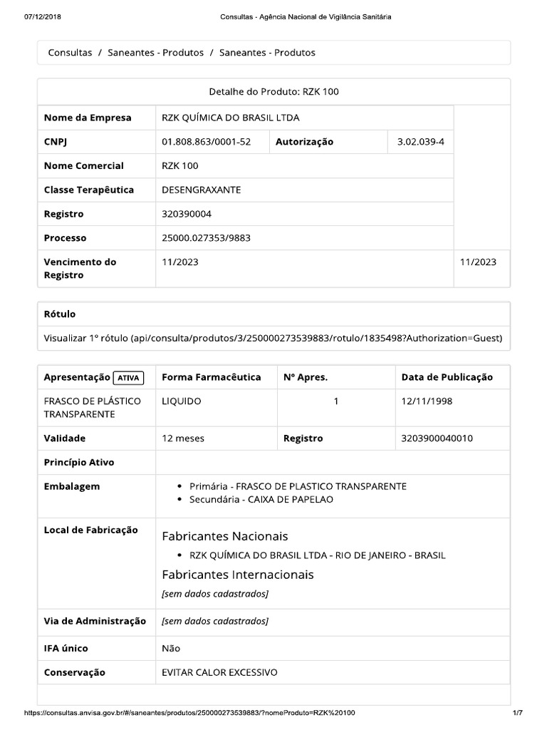 RZK 100 Anvisa | PDF