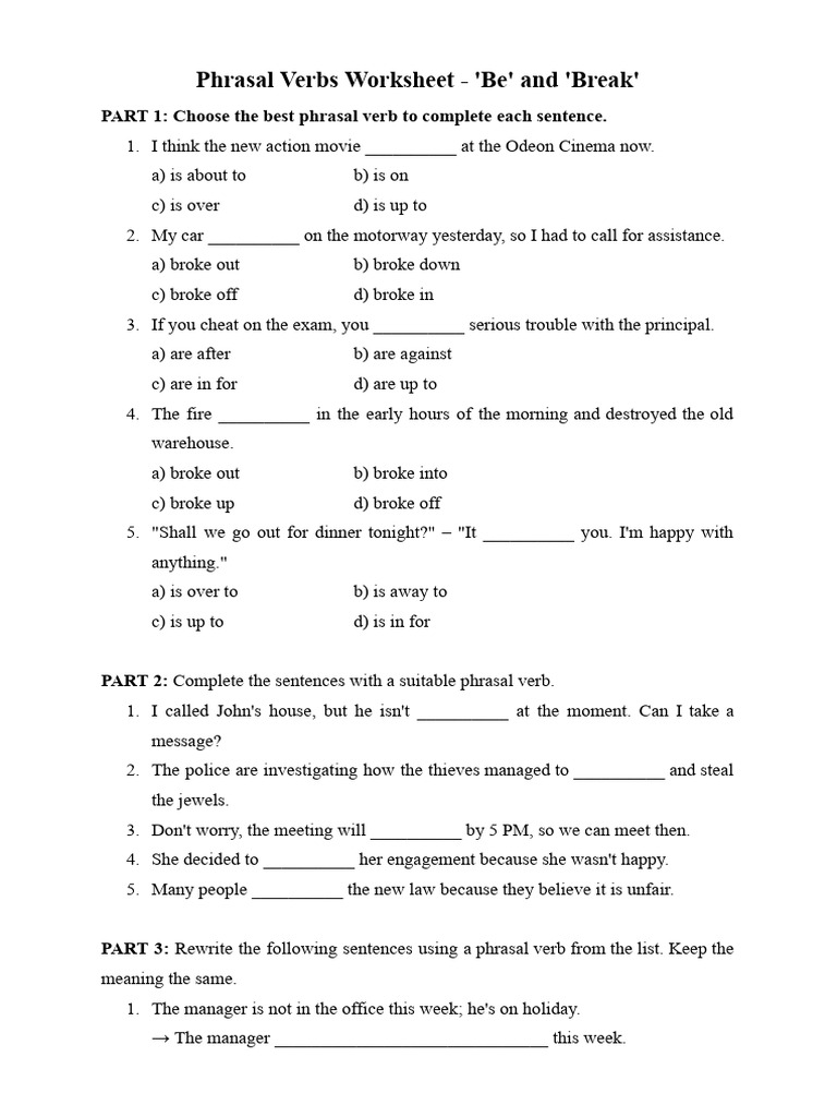 Phrasal Verbs Practice Worksheet | PDF | Chess Theory
