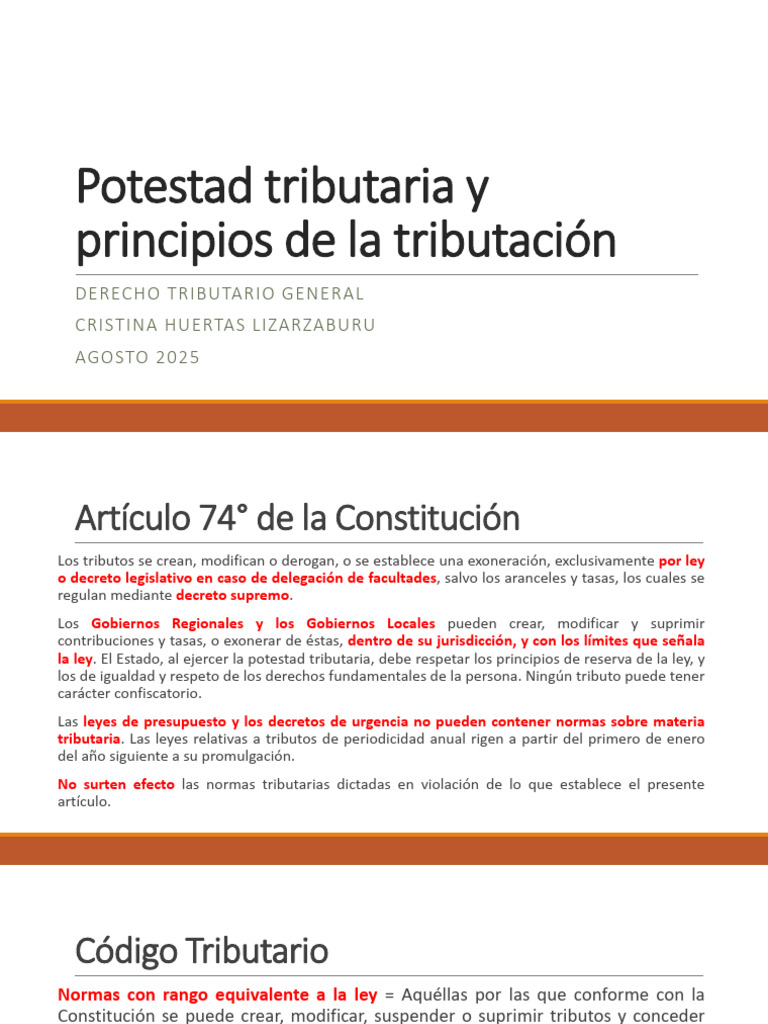 Potestad Tributaria y Principios Clave | PDF | Impuestos | Ejecutivo ...