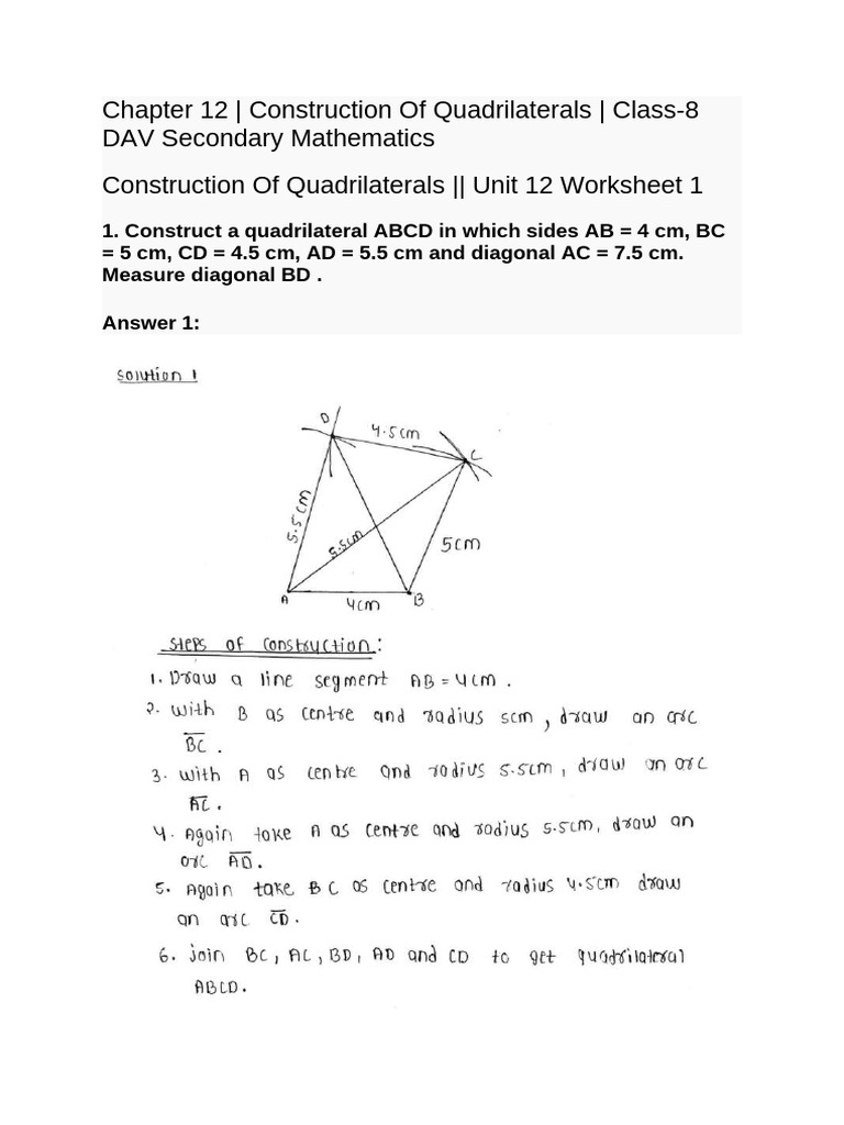 Quadrilateral Construction Guide for Class 8 | PDF | Euclidean Geometry ...