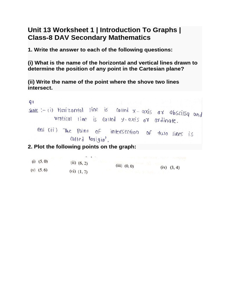 Class 8 Graphs Worksheet Guide | PDF | Cartesian Coordinate System ...