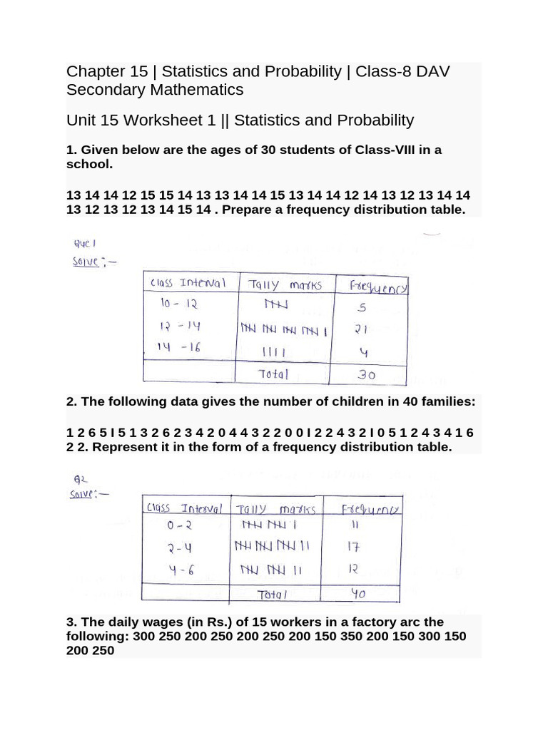 Class 8 Statistics & Probability Worksheets | PDF | Histogram