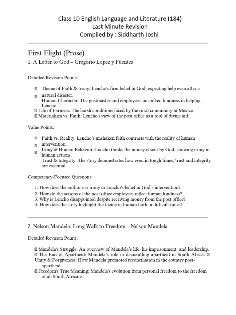 Class 10 English Revision Guide | PDF | Poetry | Nelson Mandela