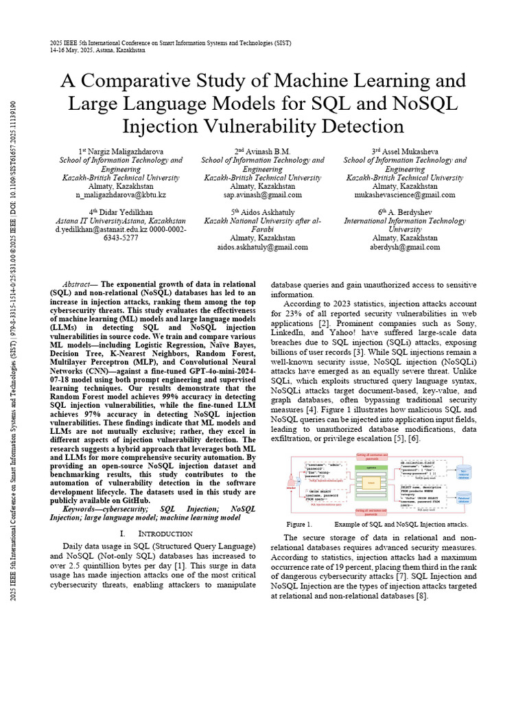 ML vs LLM for SQL/NoSQL Injection Detection | PDF | No Sql | Machine ...
