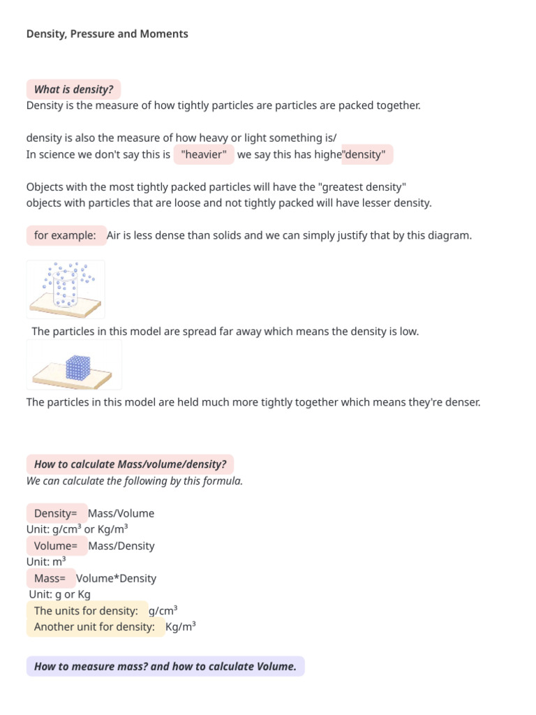 Density, Pressure, Moments | PDF | Density | Pressure