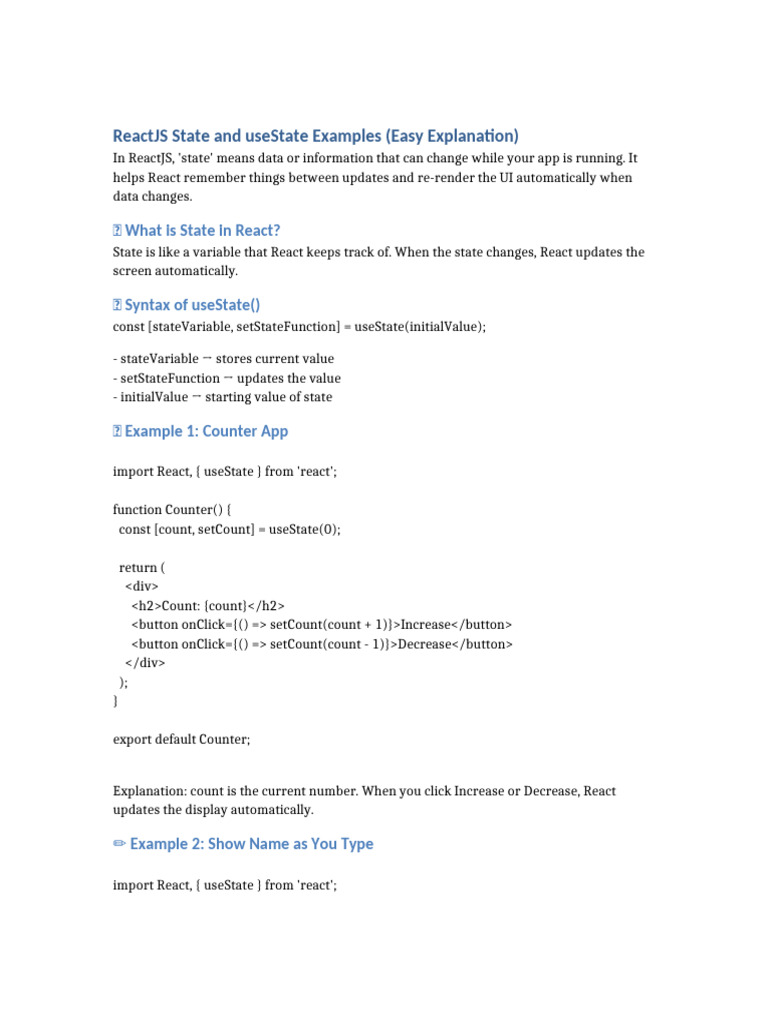 ReactJS_State_and_useState_Examples | PDF | Computer Programming ...