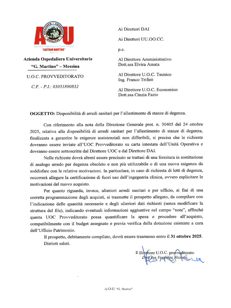 Nota DAI e UOC Disponibilità Arredi | PDF