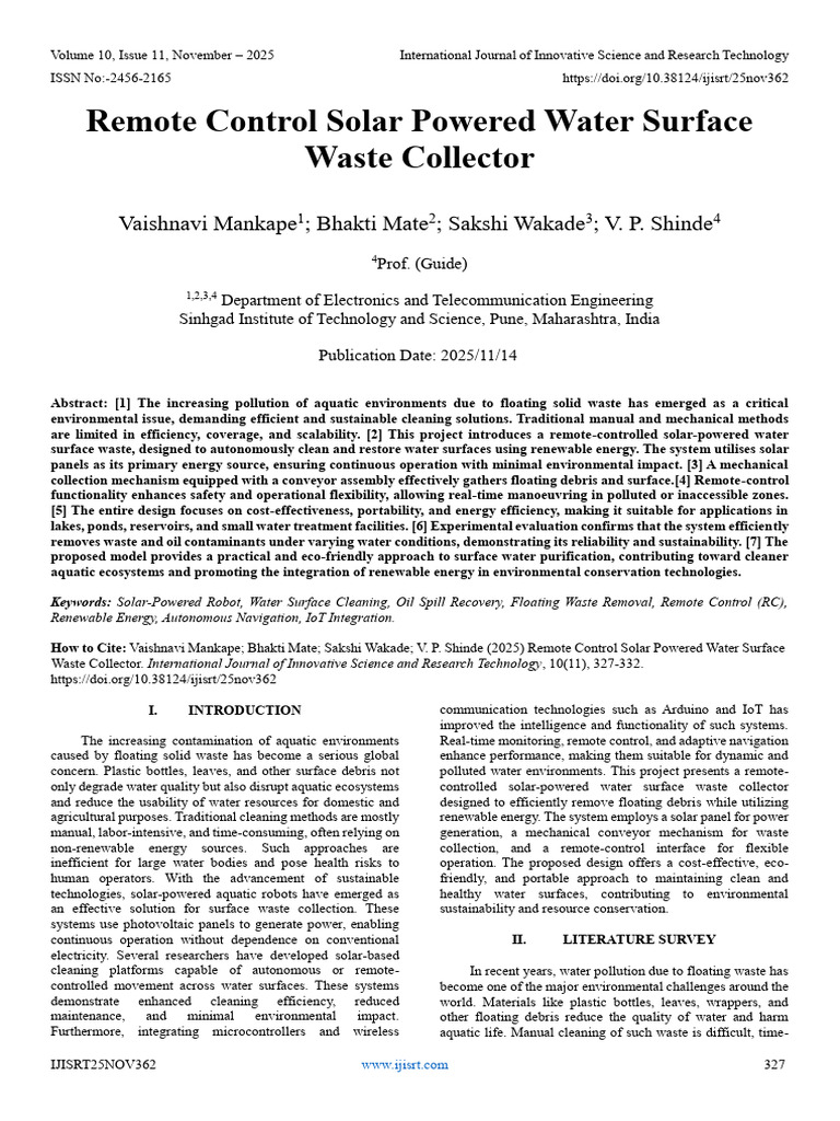 Remote Control Solar Powered Water Surface Waste Collector | PDF ...