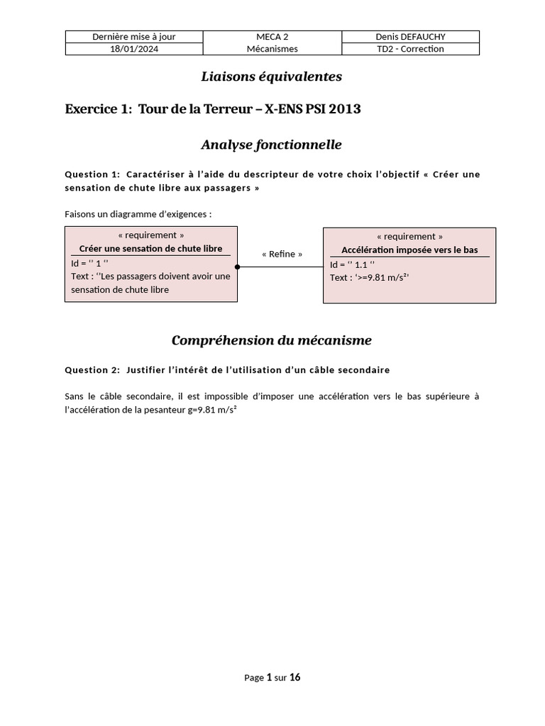Correction TD2 Mécanismes - MECA 2 | PDF | Physique appliquée et ...