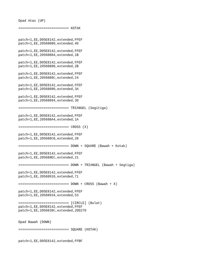 PS2 Dpad Patch Codes Guide | PDF
