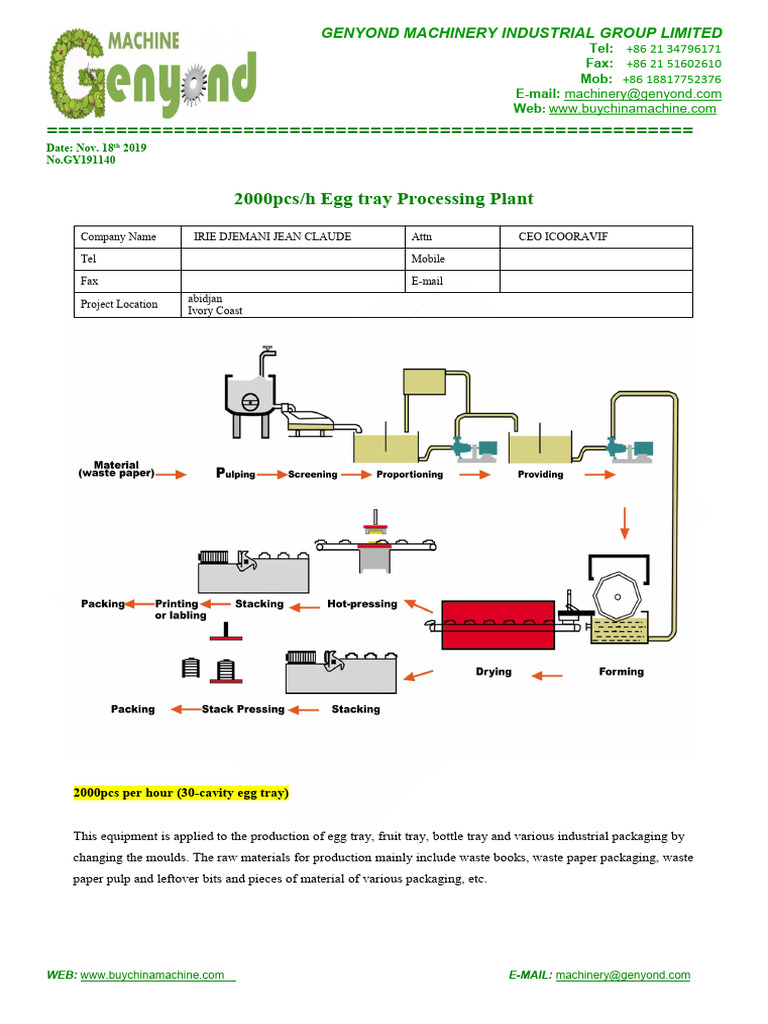 2000pcs/h Egg Tray Production Line | PDF | Mechanical Engineering | Gas ...