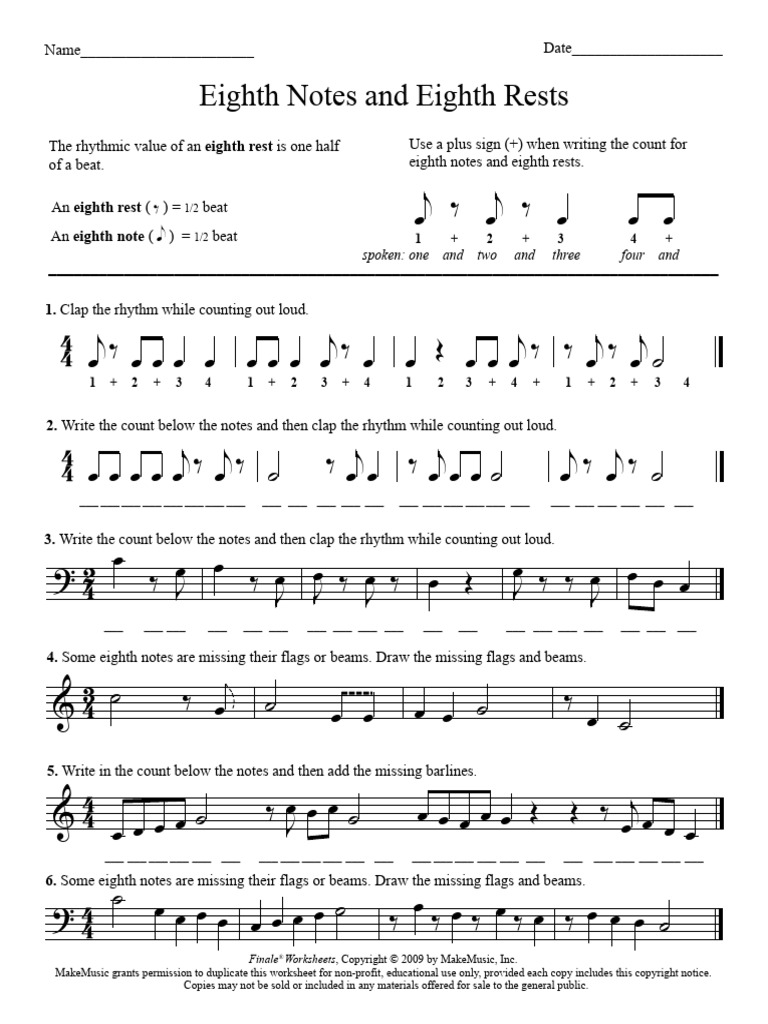 Eighth Notes and Rests Worksheet | PDF | Chess Theory | Chess