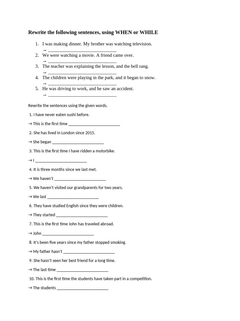 Sentence Rewriting and Exercises Guide | PDF