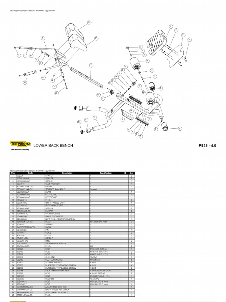 Lower Back Bench-P925 - Exploded Drawing | PDF