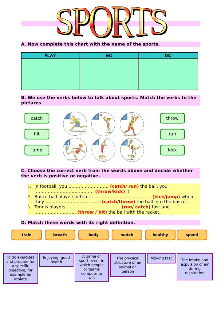 Sports Action Verbs and Definitions | PDF
