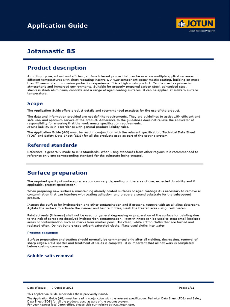 Application Jotamastic 85 | PDF | Abrasive | Paint