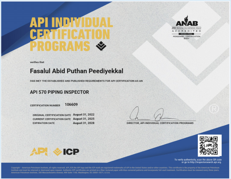 API 570 PIPING INSPECTOR • Fasalul Abid Puthan Peediyekkal • API ...