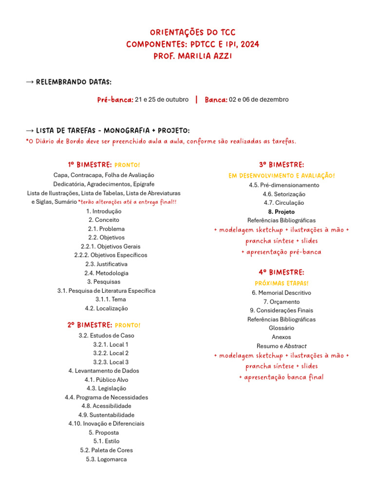 Orientações para TCC 2024 - Prof. Marilia Azzi | PDF