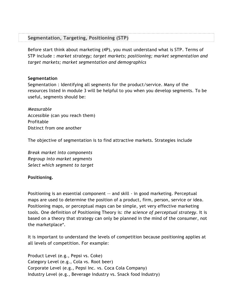 Segmentation, Targeting, Positioning (STP) : Target Markets Market ...