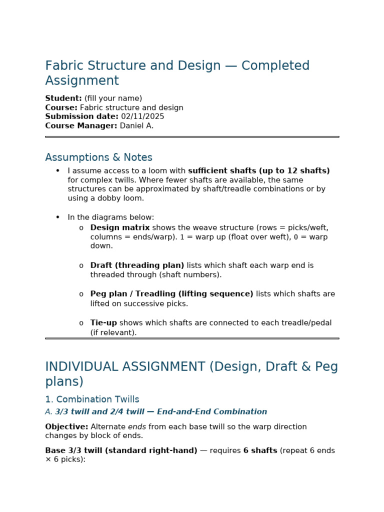 Fabric Structure and Twill Design Guide | PDF | Loom | Weaving