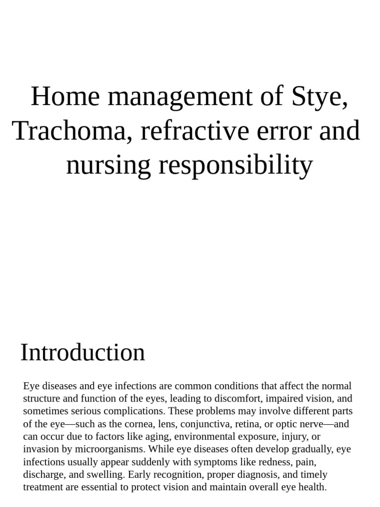 Home Management of Stye, Trachoma, Refractive | PDF | Human Eye ...