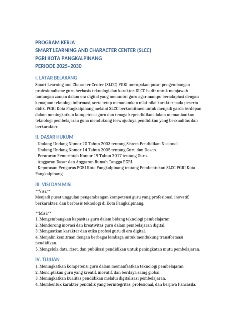 Program Kerja SLCC PGRI 2025-2030 | PDF