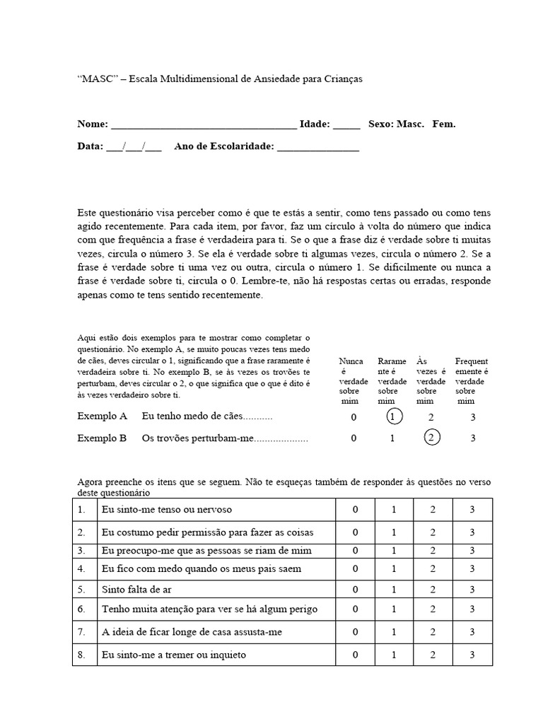 Escala de Ansiedade Infantil MASC | PDF