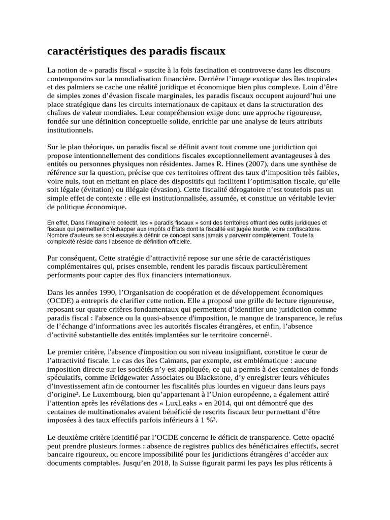 Caractéristiques des paradis fiscaux | PDF | Paradis fiscal | Impôts