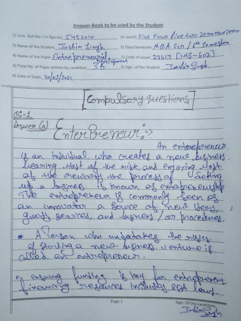 Student Exam Answer Book Template | PDF