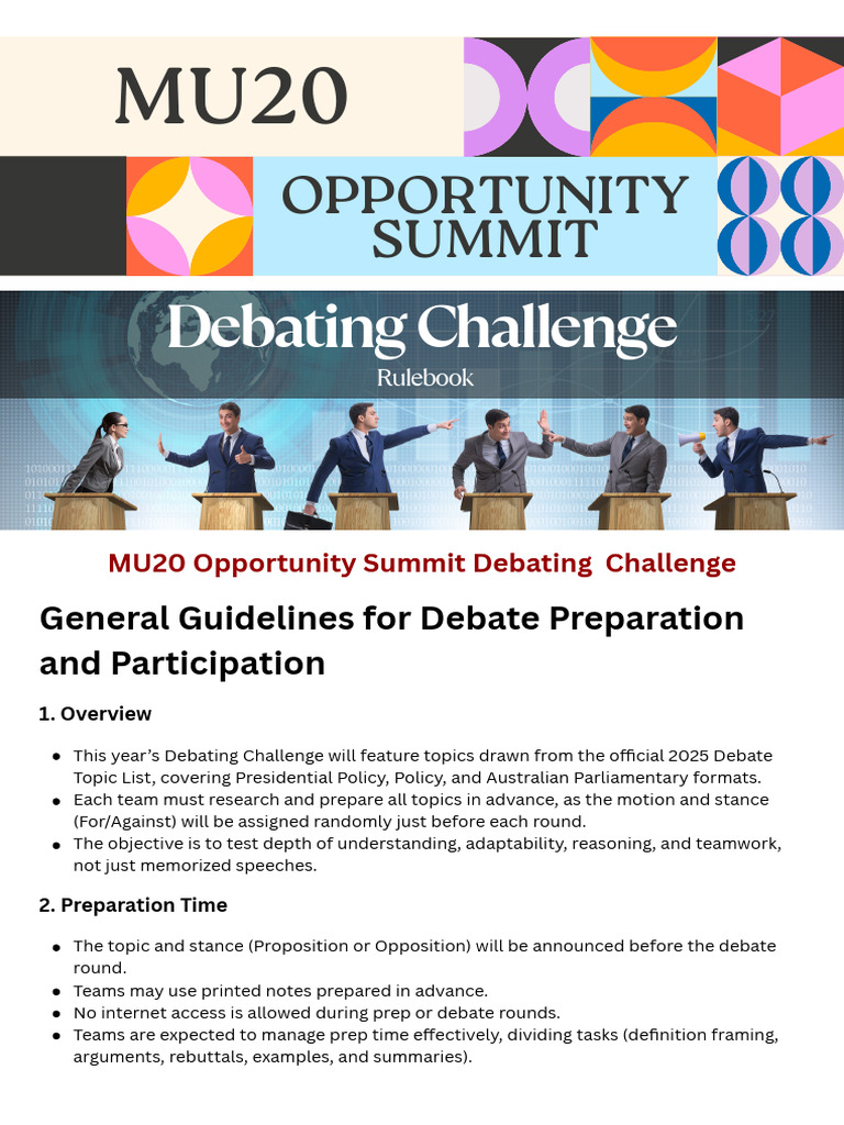 MU20 Debating Challenge Rulebook | PDF | Argument