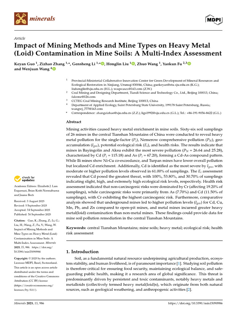 Mining Methods and Heavy Metal Soil Contamination | PDF | Mining ...