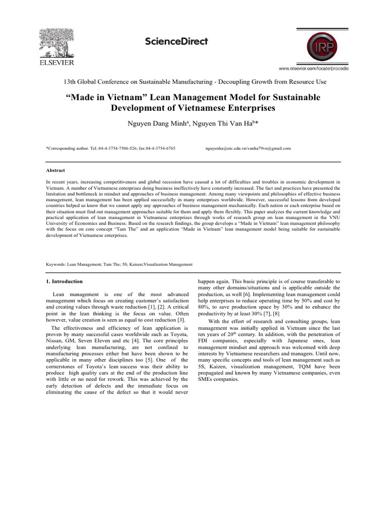 Made in Vietnam Lean Management Model For Sustaina | PDF | Business ...