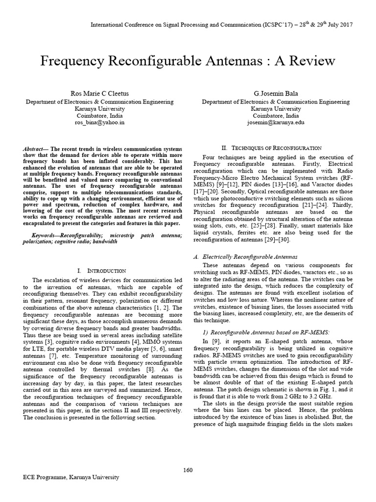 Frequency Reconfigurable Antennas Review | PDF | Antenna (Radio) | Waves