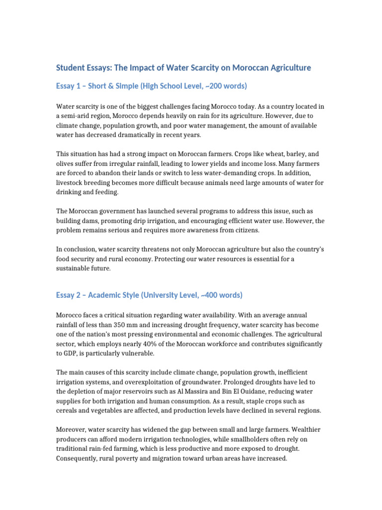 Essays Water Scarcity Morocco | PDF | Agriculture | Water Scarcity
