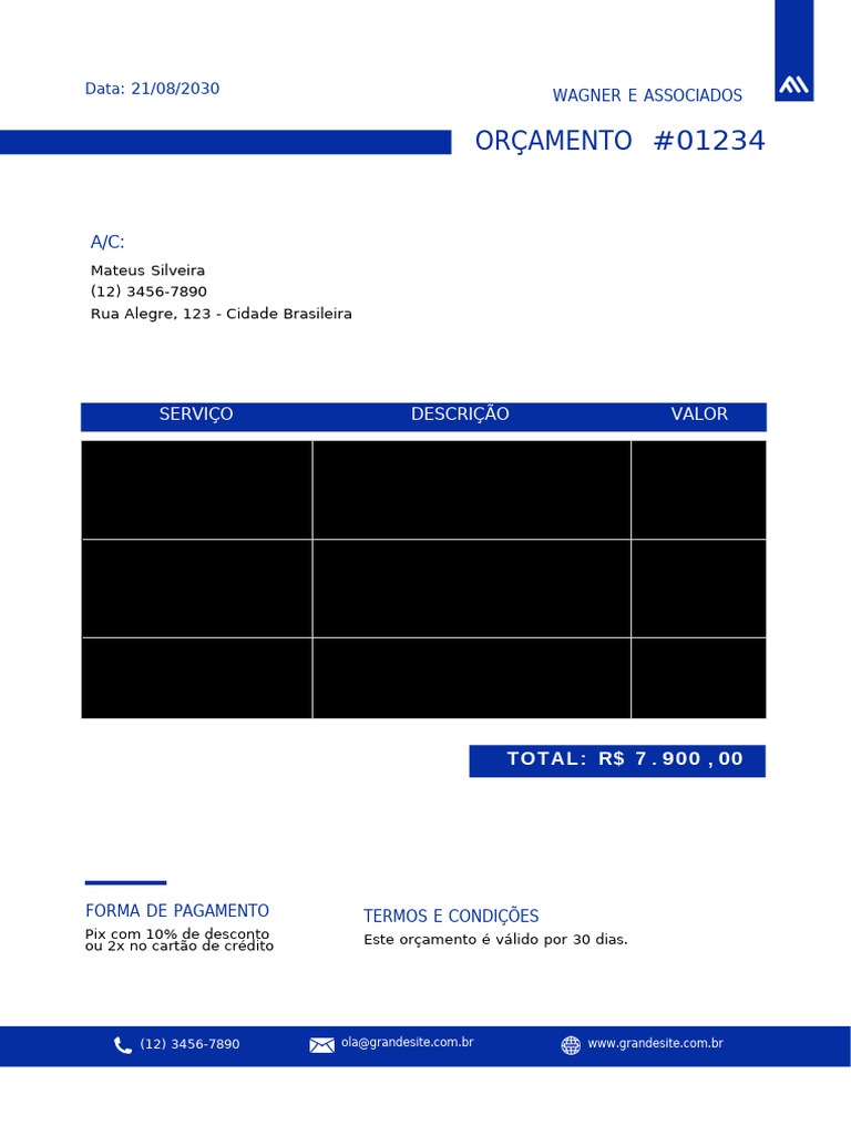 Documento A4 Modelo de Orçamento Moderno Azul | PDF