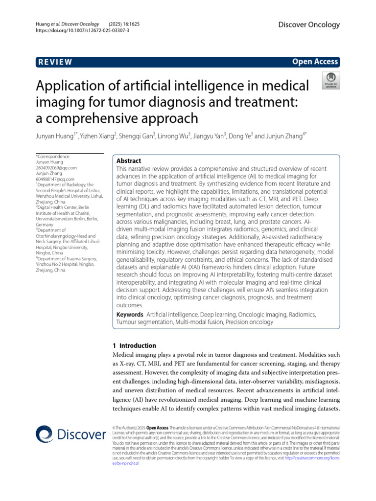AI in Medical Imaging for Tumor Diagnosis | PDF | Medical Imaging ...