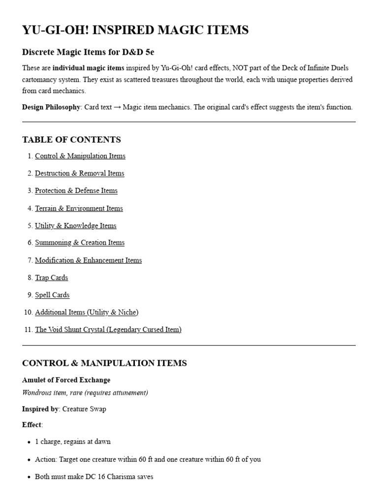 Yu-Gi-Oh! Inspired D&D Magic Items | PDF