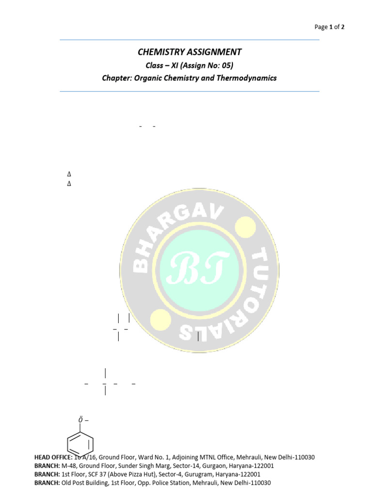 CHEMISTRY ASSIGNMENT NO. 05 (Organic Chemistry and Thermodynamics-XI ...
