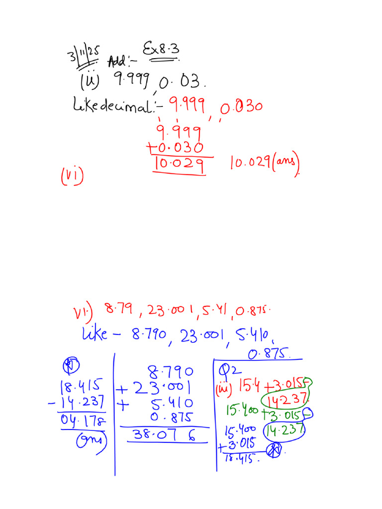 Maths Decimal Ex-8.3 (3.11.25) | PDF