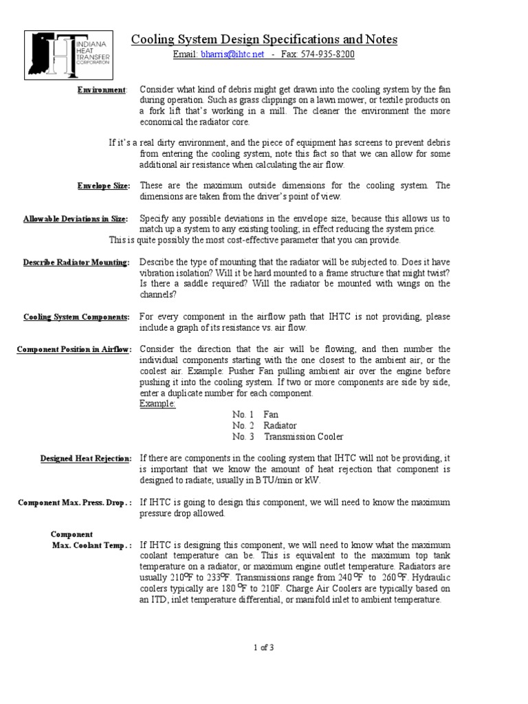 Cooling System Design Specification Notes PDF Mechanical Fan