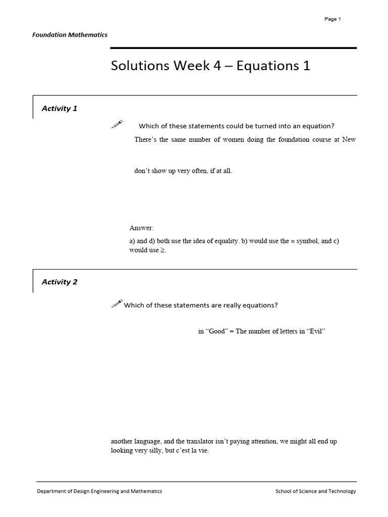 S04 Solutions - Equations | PDF | Mathematics
