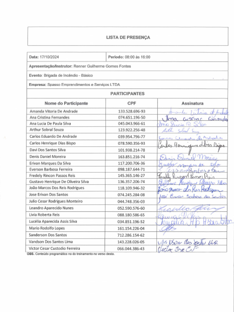 Lista de Presença | PDF