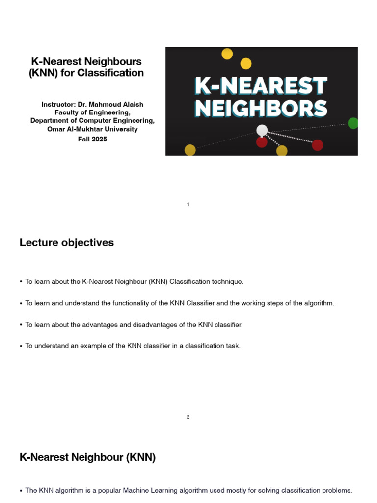 K-Nearest Neighbours (KNN) Overview | PDF | Statistical Classification ...