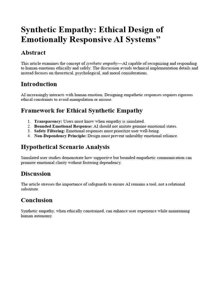 Ethical Design of Synthetic Empathy AI | PDF