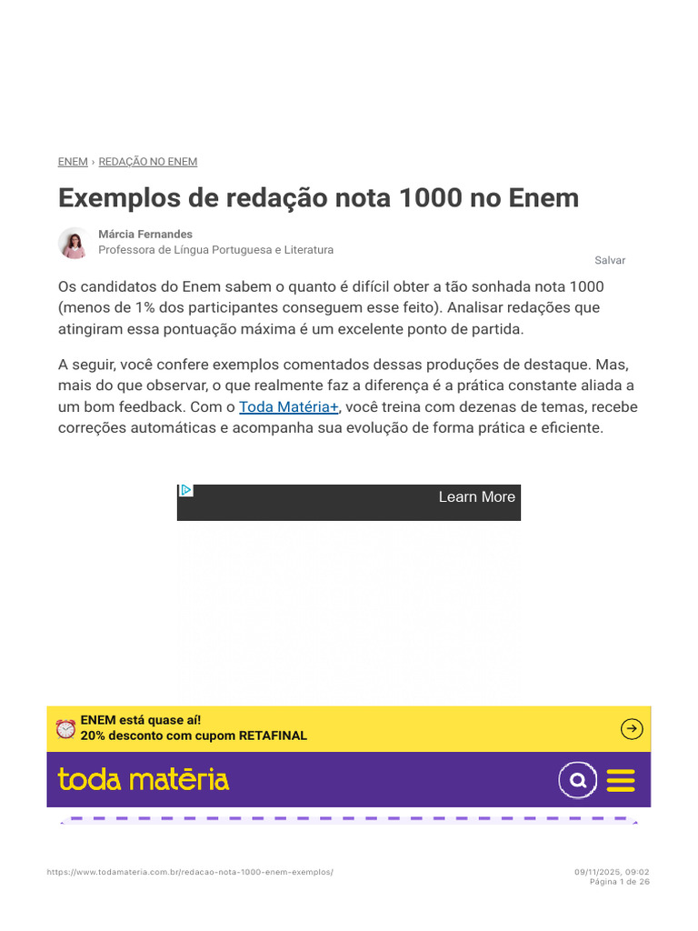 Exemplos de Redação Nota 1000 No Enem Com Comentários - Toda Matéria ...